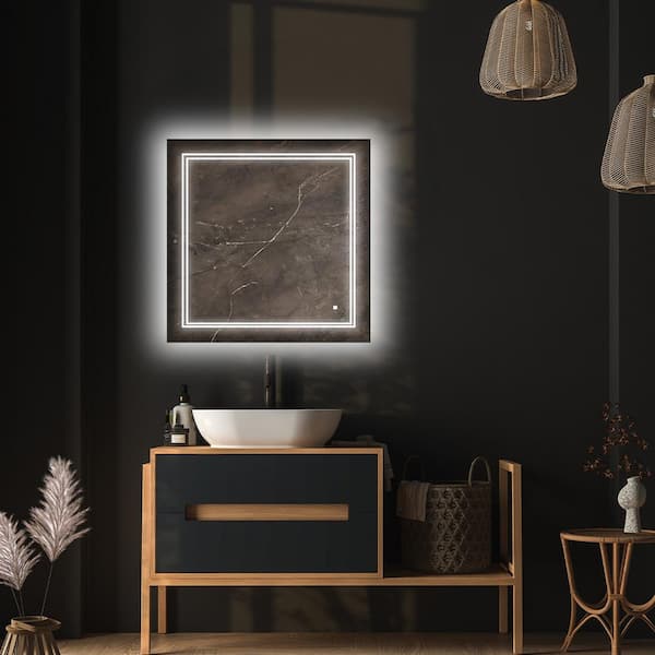 SOHO 36 in. W x 36 in. H Frameless Square LED Light Bathroom Vanity Mirror in Silver