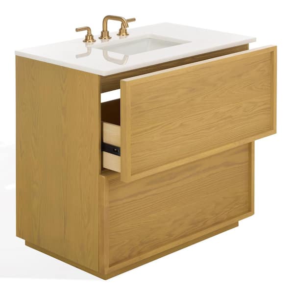 Zeus 36 in. Single Sink Natural Bath Vanity with White Marble Top