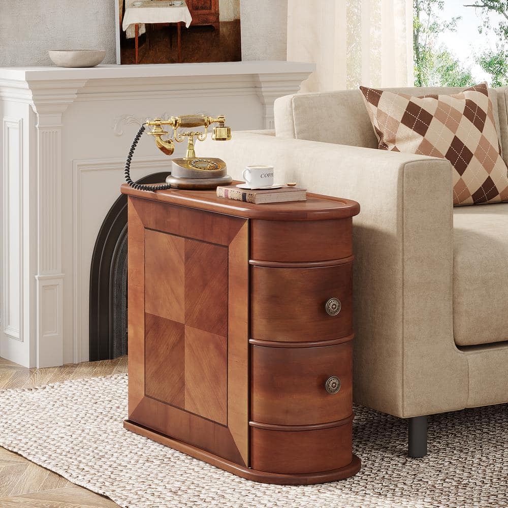 Kerlin 23.6 in. Walnut Rectangular Wood End Table 2-Drawer Narrow Side Table, No Assembly Required, Finished Back - thumbnail 5