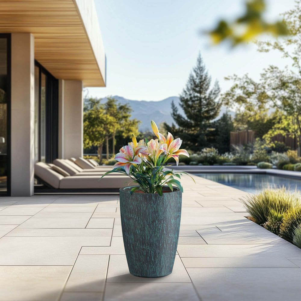 14 in. Large Blue Patina (Enhanced Interior) Concrete Round Planter/Pot with Drainage Holes price history on PriceWatchPro