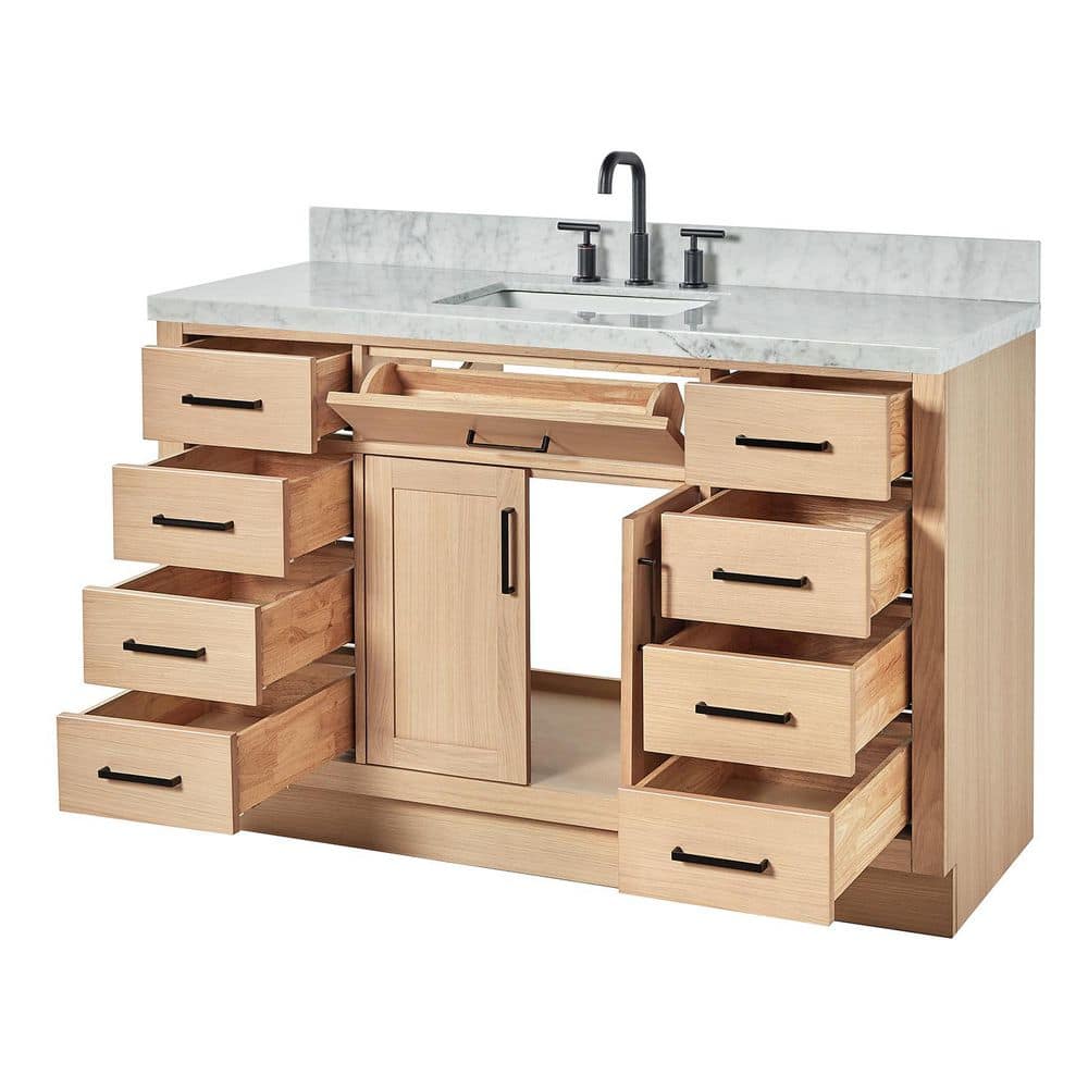 Hepburn 55" Oak Freestanding Vanity with Marble Top