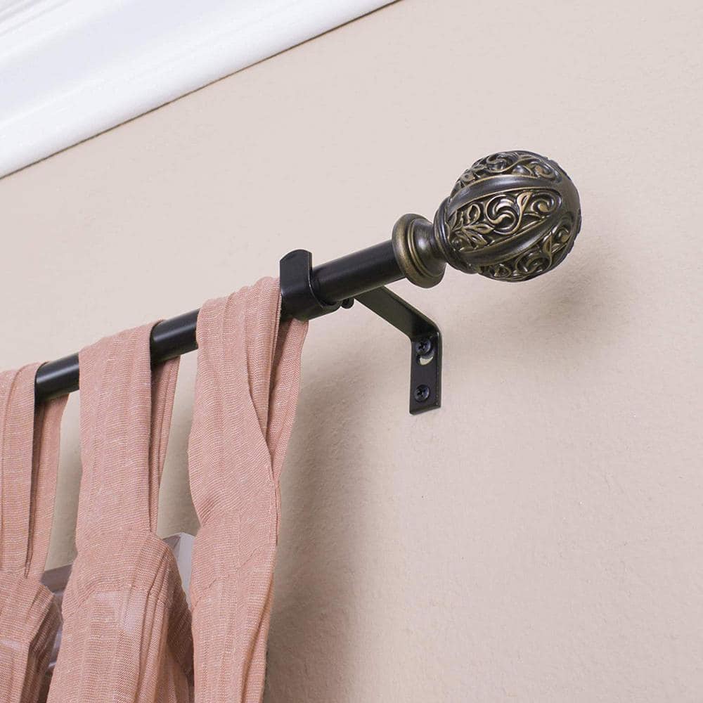 Adjustable Vintage Bronze Curtain Rod Set with Leaf Finials, 26-48 inches