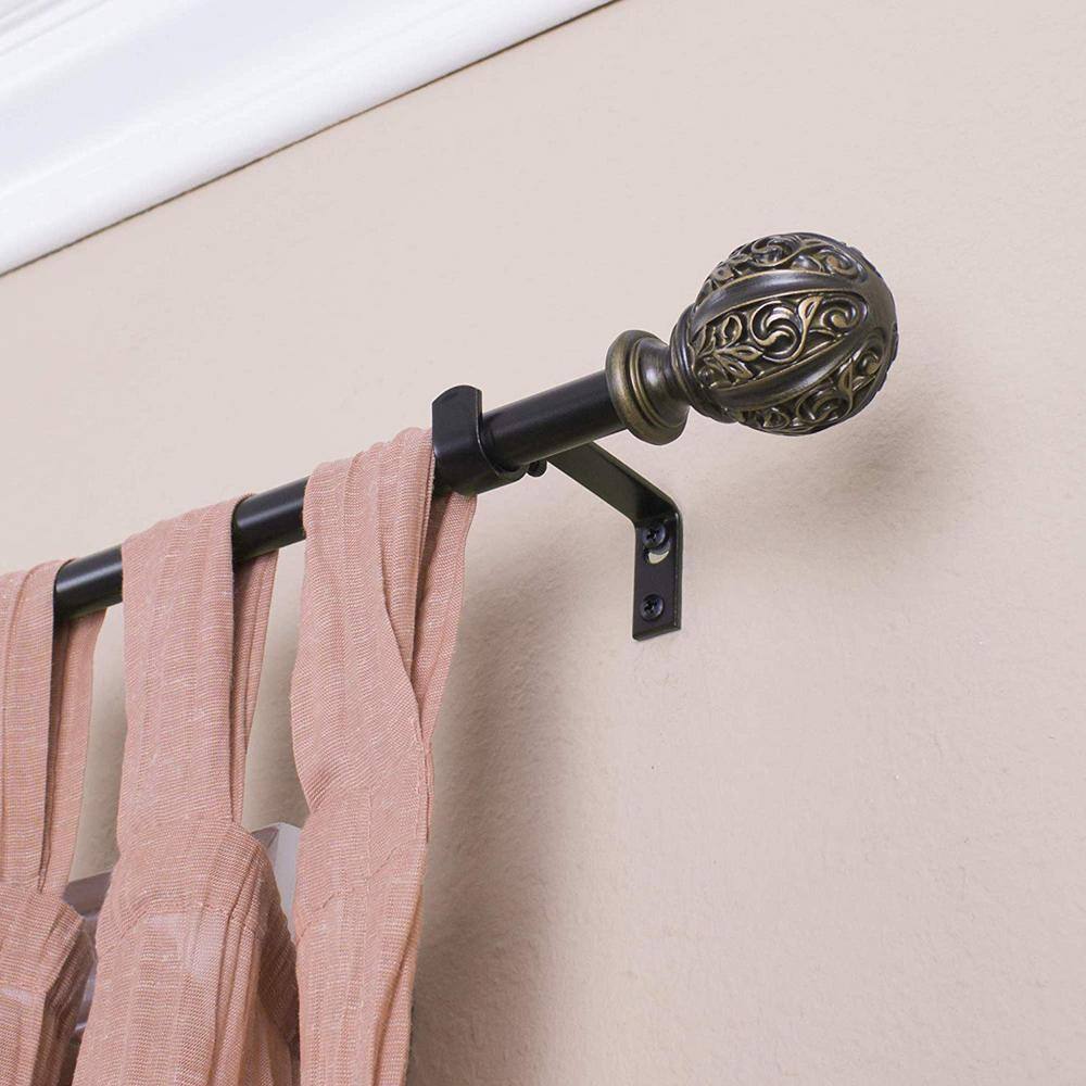 Vintage Bronze Adjustable Curtain Rod with Finial, 86-120 inch