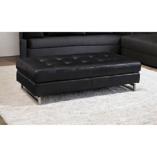HomeRoots Black Faux Leather Rectangle Ottoman