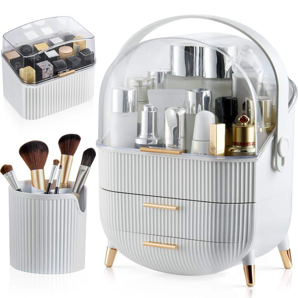 Makeup Storage Organizer Display Case with 2-Layer Storage Box and Transpar
