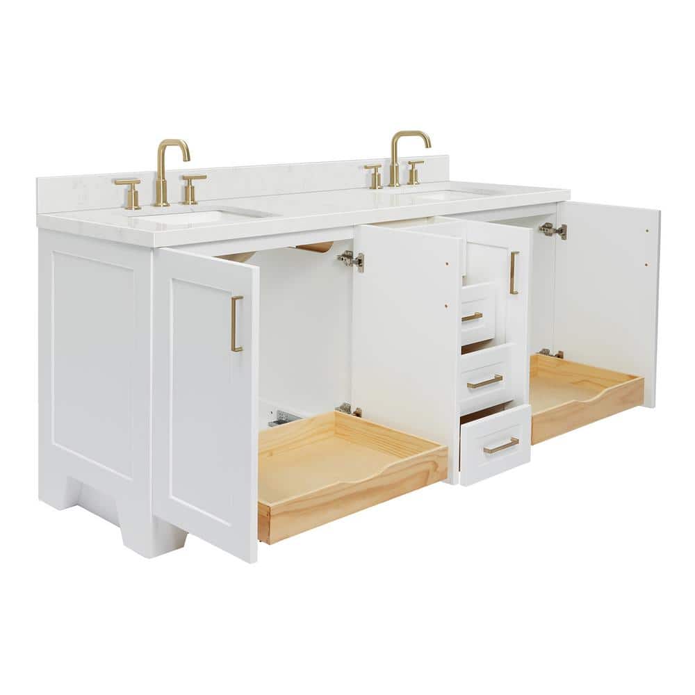 White Double Freestanding Bathroom Vanity with Quartz Top
