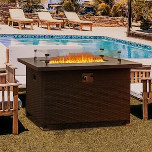 Dark Gray Rectangle Steel 43.31 in. 50000 BTU Propane Fire Pit Table with Glass Wind Guard and ETL-Certified