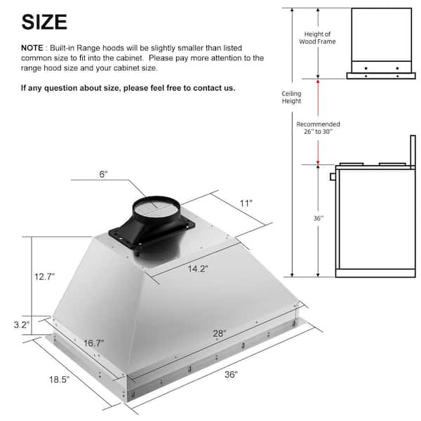 36 in. 900 CFM Convertible Insert Range Hood in Stainless Steel with LED Light, 4 Speeds, Voice/Gesture Sensing