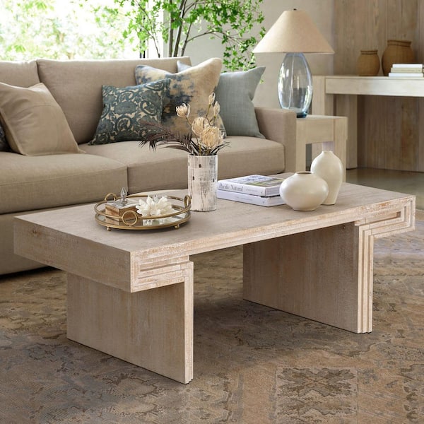 Falcon Farmhouse Rustic 48 in. Beige Rectangle MDF Coffee Table with Wood Texture, Antique Natural