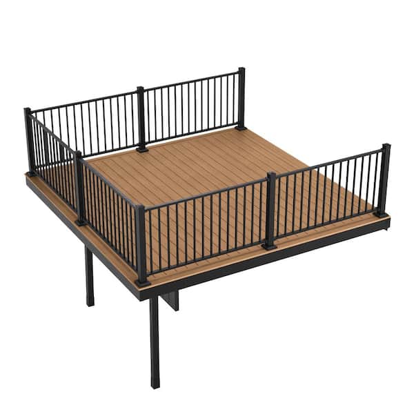 FORTRESS Apex Attached 12 ft. x 12 ft. Himalayan Cedar PVC Deck Kit with Steel Framing and Aluminum Railing