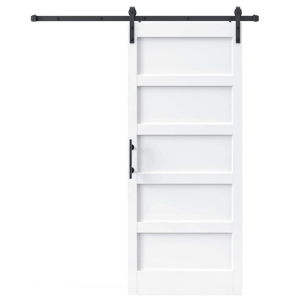 30 in. x 96 in. 5 Lite Manufactured Solid MDF Core White Finished Interior Sliding Barn Door with Hardware Kit price history on PriceWatchPro