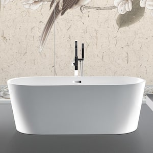 67 in. Acrylic Flatbottom Bathtub in White Contemporary Soaking Tub with Brushed Nickel Overflow and Drain