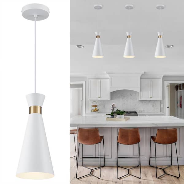 1-Light Minimalist White and Gold Modern/Contemporary Cone Hanging Pendant Light
