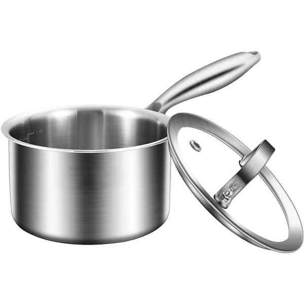 3-Piece Stainless Steel Saucepan Set Induction Compatible Tri-Ply Construction Glass Lids Oven Safe Cookware