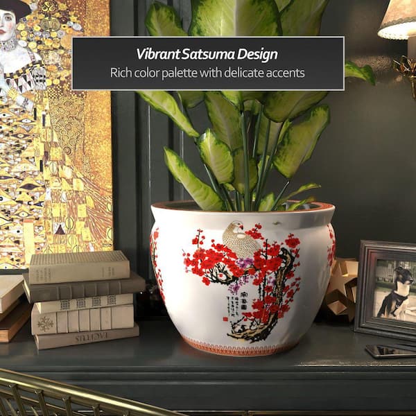Red Lantern 18 in. Porcelain Fishbowl Cherry Blossom BW-18FISH