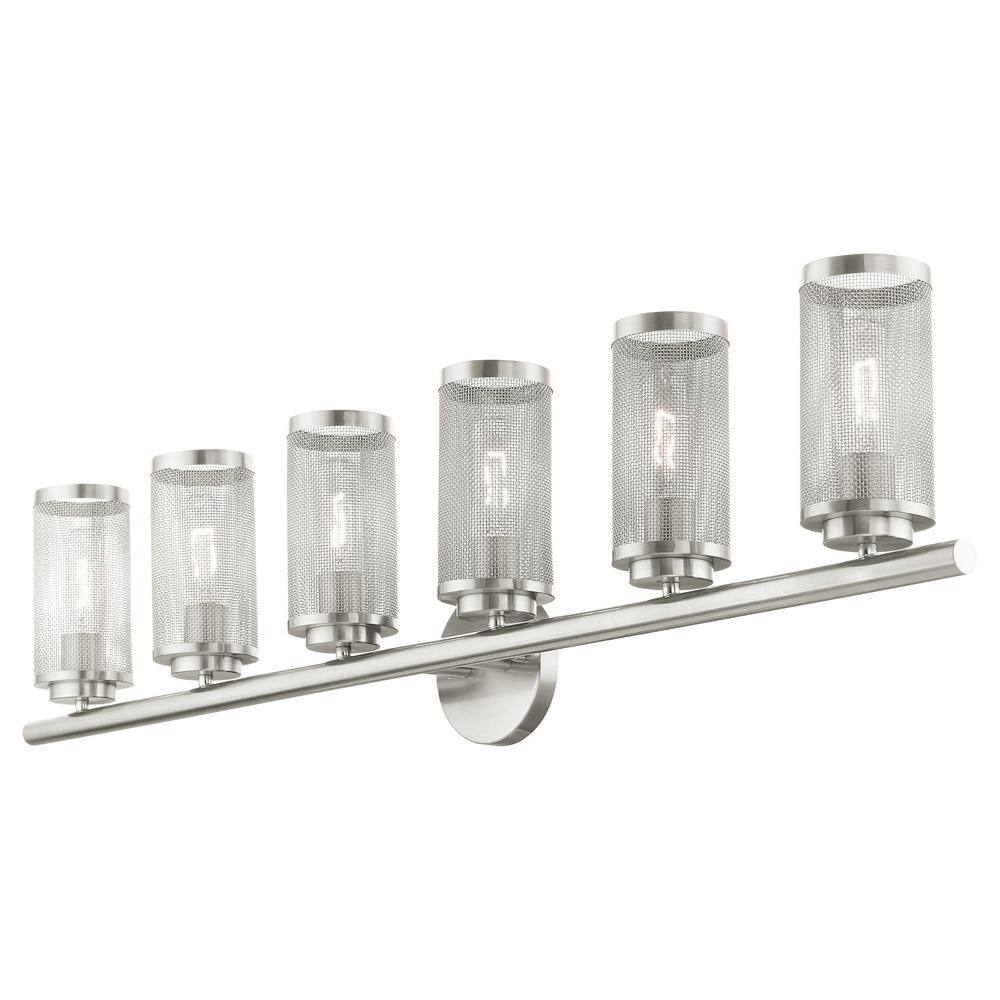 Industro Sleek 6-Light Brushed Nickel Vanity Sconce with Stainless Steel Mesh Shade