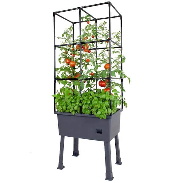 Frame It All Patio Ideas - 15.75 in. x 23.5 in. x 63 in. Self-Watering Raised Garden Bed with Trellis and Greenhouse Cover