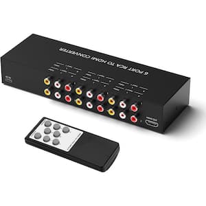 6Port AV to HDMI Converter RCA/Composite/CVBS to HDMI Adapter Support 16:9/4:3 Switch in Black