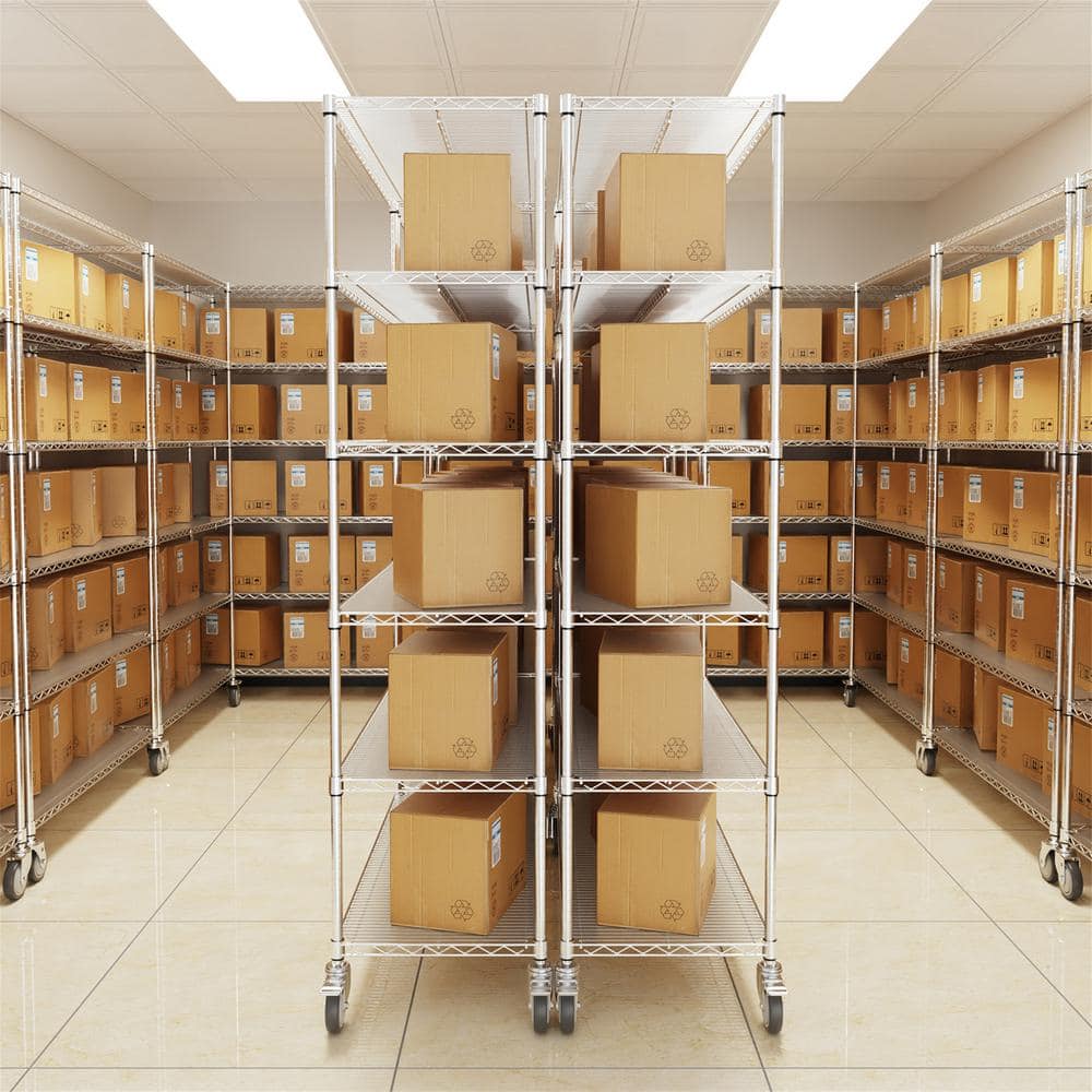 Chrome Heavy-Duty 6-Tier Adjustable Wire Storage Rack with Wheels