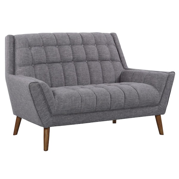 Armen Living Cobra Mid-Century Modern Loveseat in Dark Gray Linen and Walnut Legs