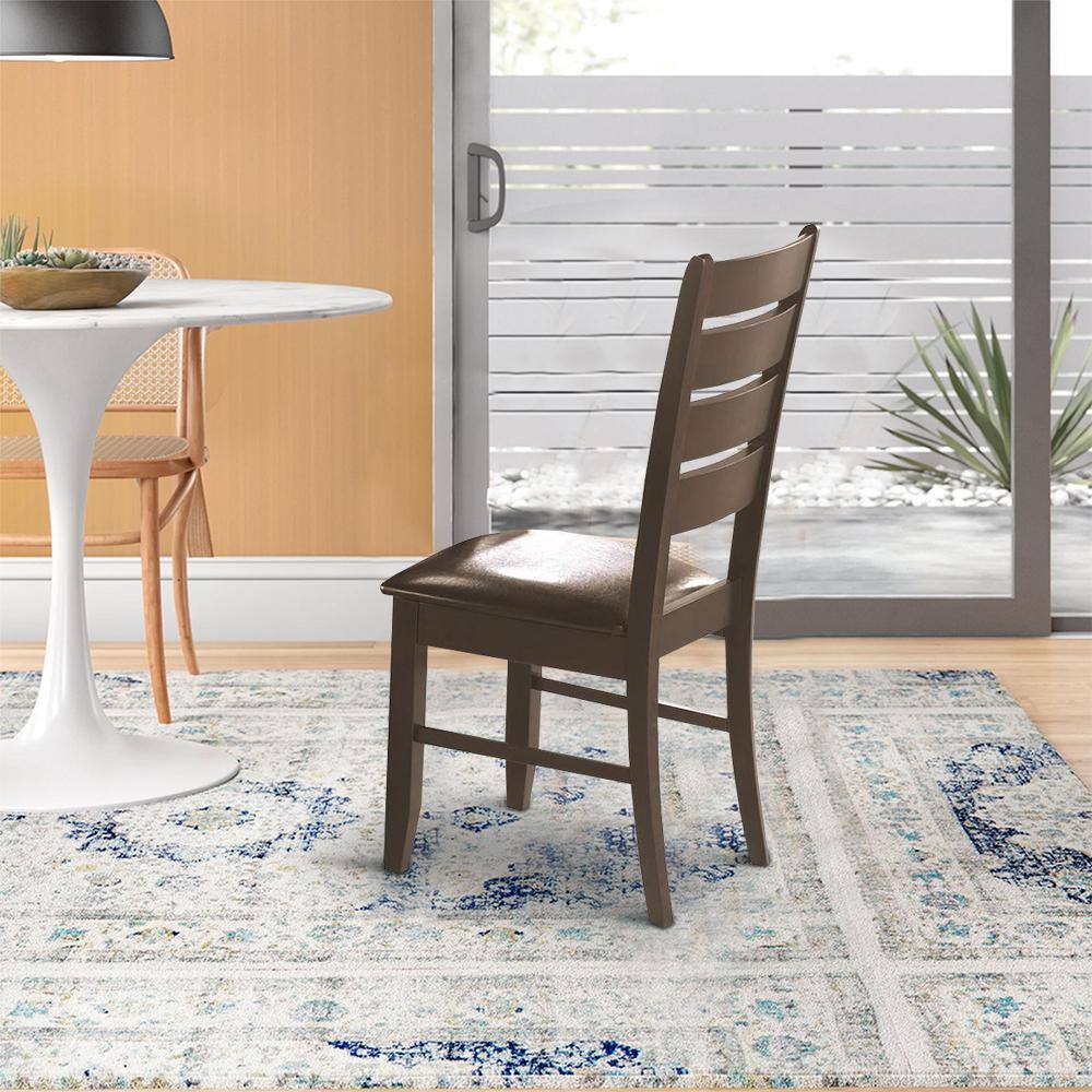 Cappuccino Brown Maple & Leather Upholstered Dining Side Chair