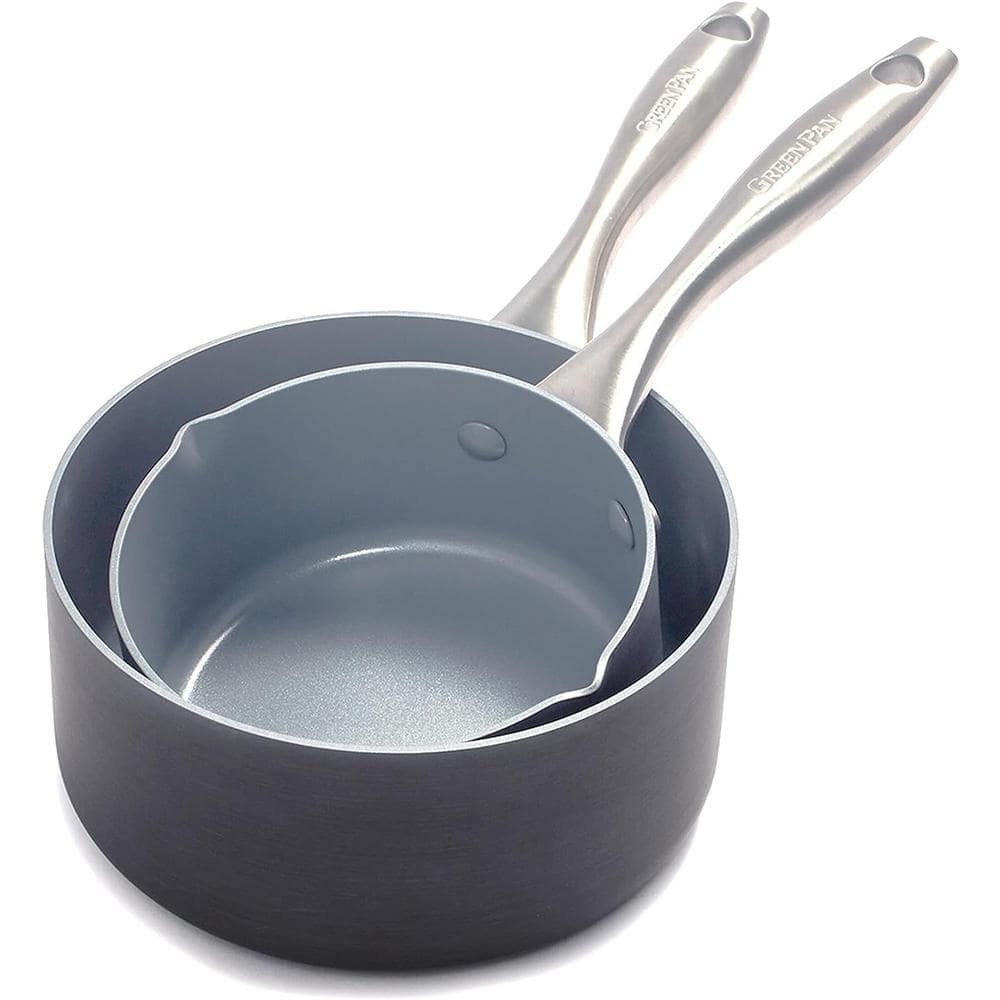 2-Piece Hard Anodized Ceramic Nonstick 1 qt. and 2 qt. Sauce Pan Set Hand W