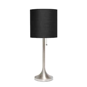 21 in. Brushed Nickel Tapered Table Lamp with Black Fabric Drum Shade