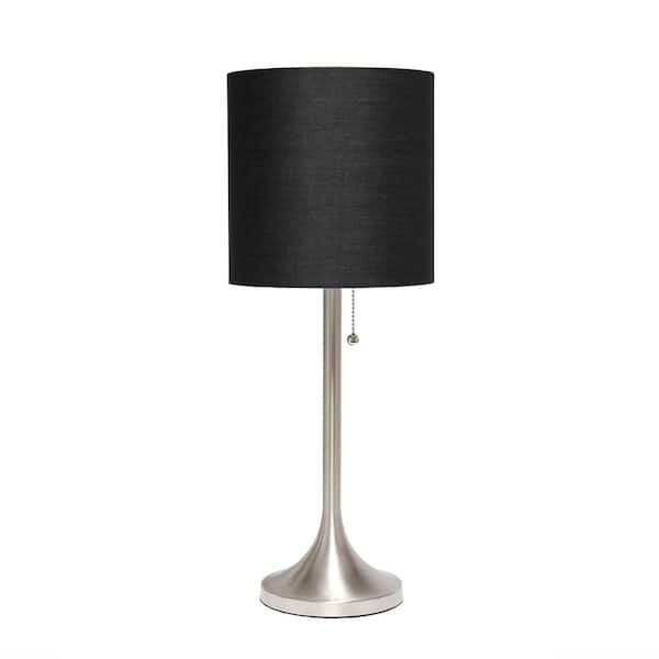 Simple Designs 21 in. Brushed Nickel Tapered Table Lamp with Black Fabric Drum Shade