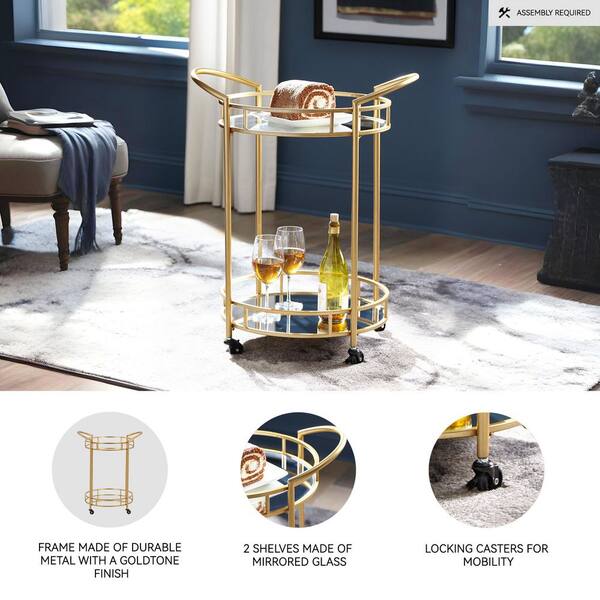 Signature DESIGN BY ASHLEY Wynora Gold/Mirror Bar Cart with 2