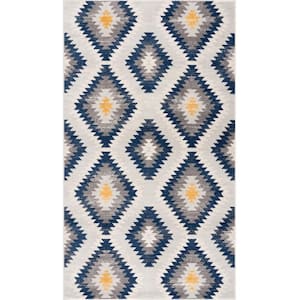 Savannah Blue 2 ft. 6 in. x 4 ft. 9 in. Modern Abstract Area Rug Doormat Entrance Floor Mat