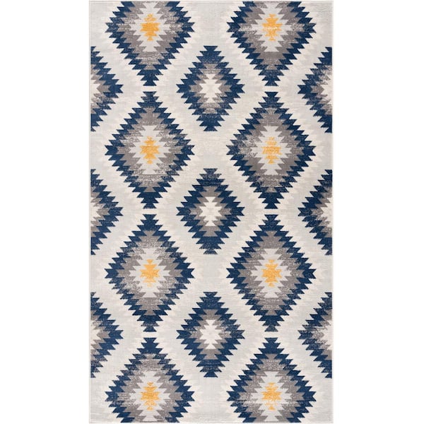 Rug Branch Savannah Blue 2 ft. 6 in. x 4 ft. 9 in. Modern Abstract Area Rug Doormat Entrance Floor Mat