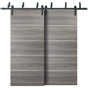 0020 48 in. x 80 in. Flush Ginger Ash Finished Pine Wood Barn Door Slab with Barn Bypass Hardware