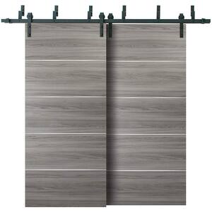 0020 84 in. x 80 in. Flush Ginger Ash Finished Pine Wood Barn Door Slab with Barn Bypass Hardware