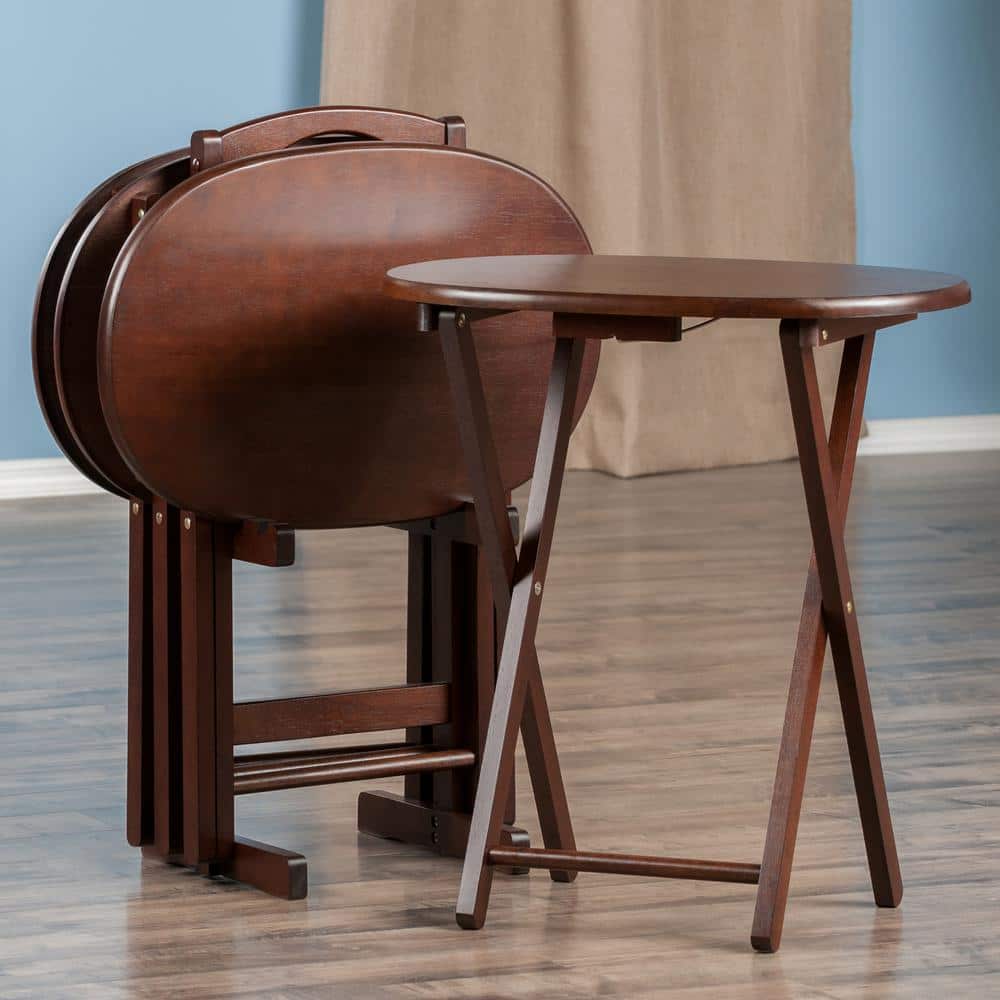 Mid-Century Modern Cappuccino Brown Oval Snack Table Set