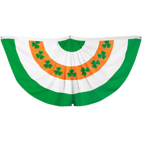 G128 1.5 ft. x 3 ft. Printed Polyester Ireland Pleated Fan Flag Bunting Irish Banner with Canvas Header Brass Grommets