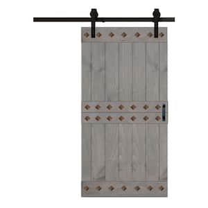 Mid-Century Style 42 in. x 84 in. French Gray DIY Knotty Pine Wood Sliding Barn Door with Hardware Kit