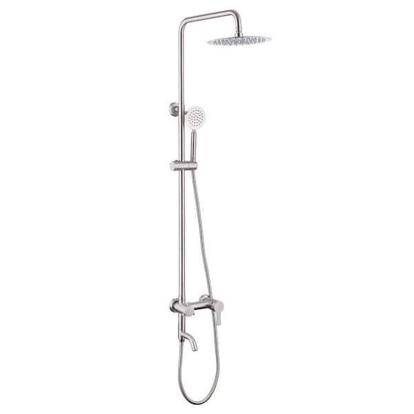 Single Handle 1-Spray Outdoor Exposed Pipe Tub and Shower Faucet 1.8 GPM Shower System Brushed Nickel Valve Included