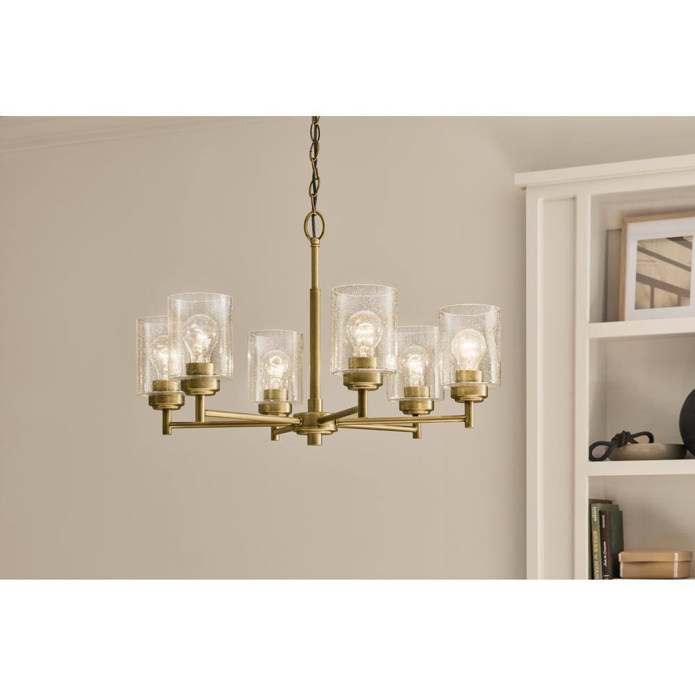 Winslow Natural Brass 6-Light Chandelier with Clear Seeded Glass
