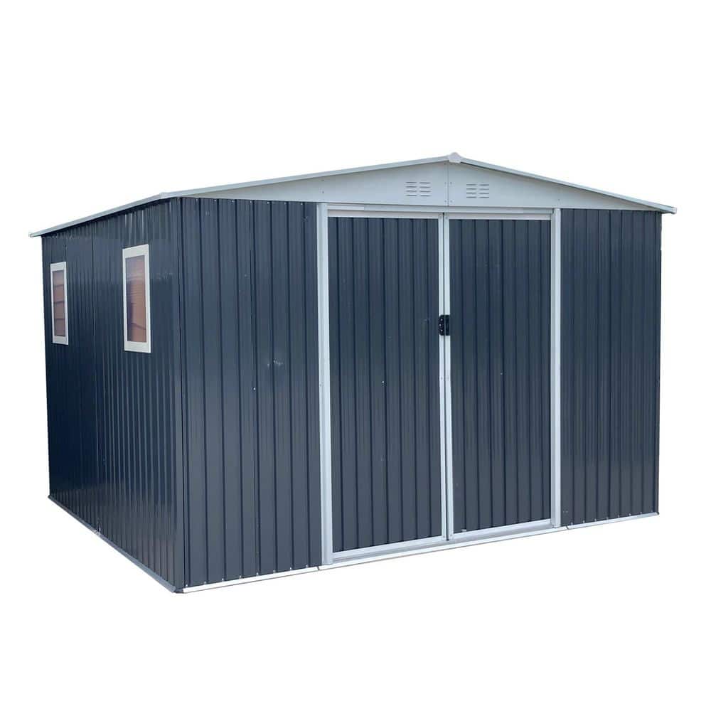 12 ft. W x 10 ft. D Gray Metal Outdoor Garden Shed with Double Door, Vents,