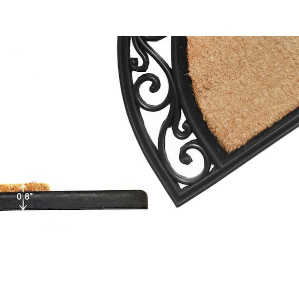 Fleur De Lis Border Half Round Natural 30in. x 18in. Door Mat