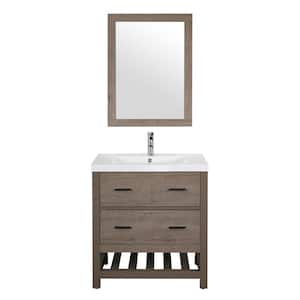 30.1 in. W x 21.2 in. D x 33 in. H Single Sink Bathroom Vanity in Burlywood with Vanity Top and Mirror