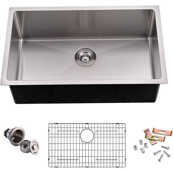 HOROW Brushed Nickel 16 Gauge Stainless Steel 30in. Single Bowl ...