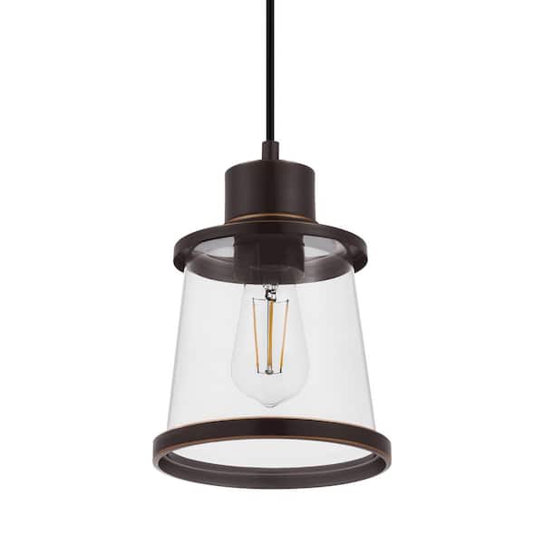 Hampton Bay Rigby 1-Light Oil Rubbed Bronze Mini Pendant, Farmhouse Hanging Light, Kitchen Pendant Lighting