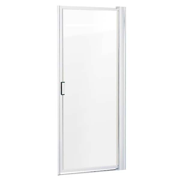 Contractors Wardrobe Model 650 27-29 in. x 63 ½ in. Framed Pivot Shower Door in Satin Clear with Clear Glass
