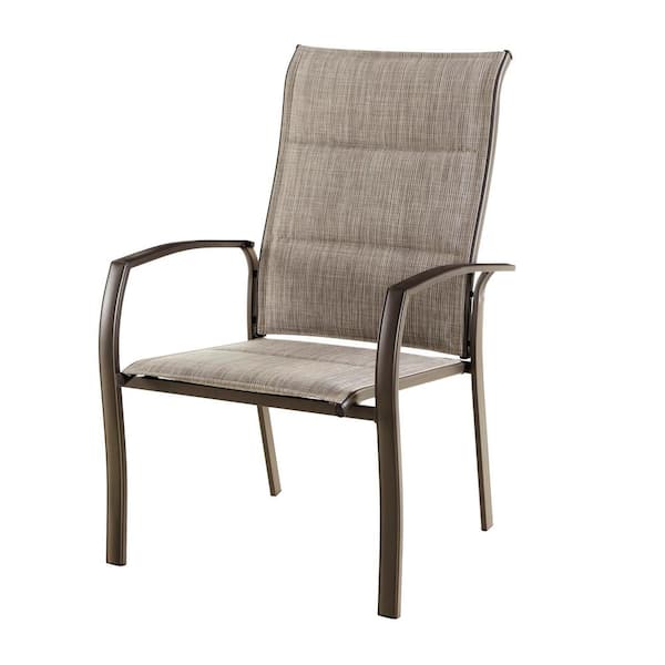 Hampton Bay Mix and Match Stationary Stackable Steel Sling Oversized Outdoor Patio Dining Chair in Riverbed Taupe