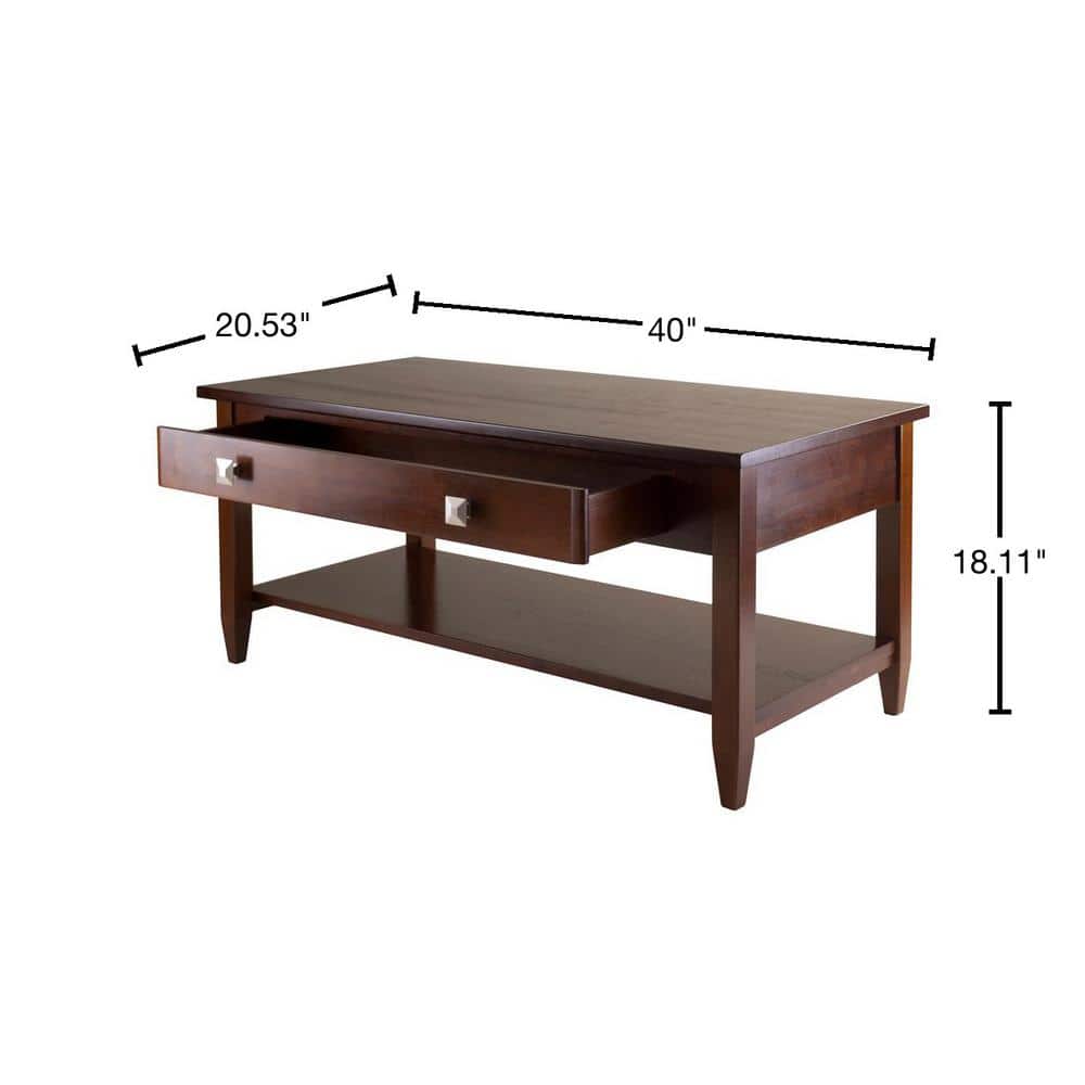 Walnut Rectangular Coffee Table with Drawer and Shelf