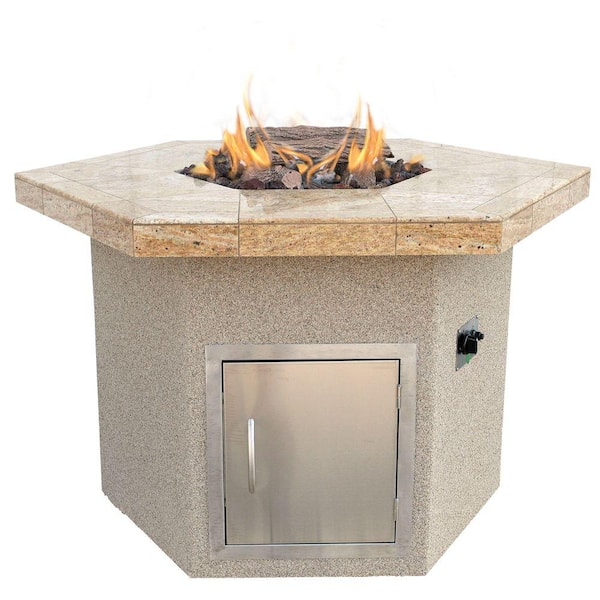Cal Flame Stucco and Tile Dining Height Hexagon Propane Gas Fire Pit
