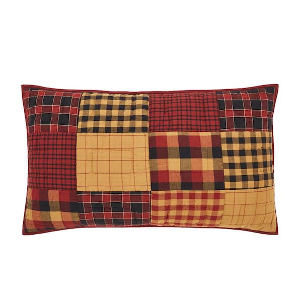 VHC BRANDS Connell Red Black Tan Primitive Country Patchwork Cotton King Sham