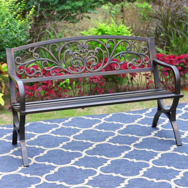 Angel Sar 2-Person Bronze Metal Outdoor Garden Bench with