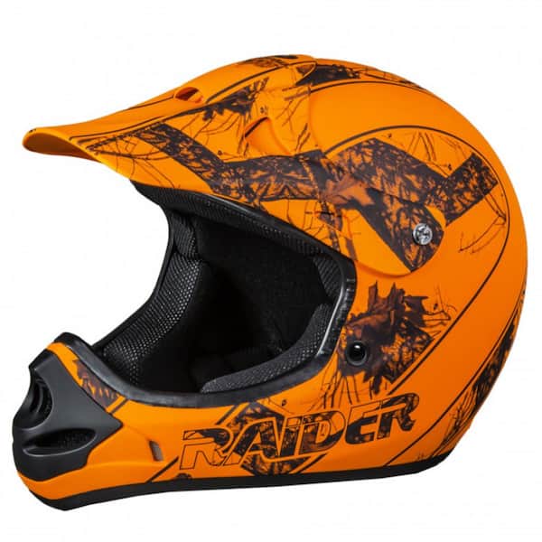 Raider Ambush Motorcycle Open Face Helmet DOT Approved - Mossy Oak Blaze Orange - Medium
